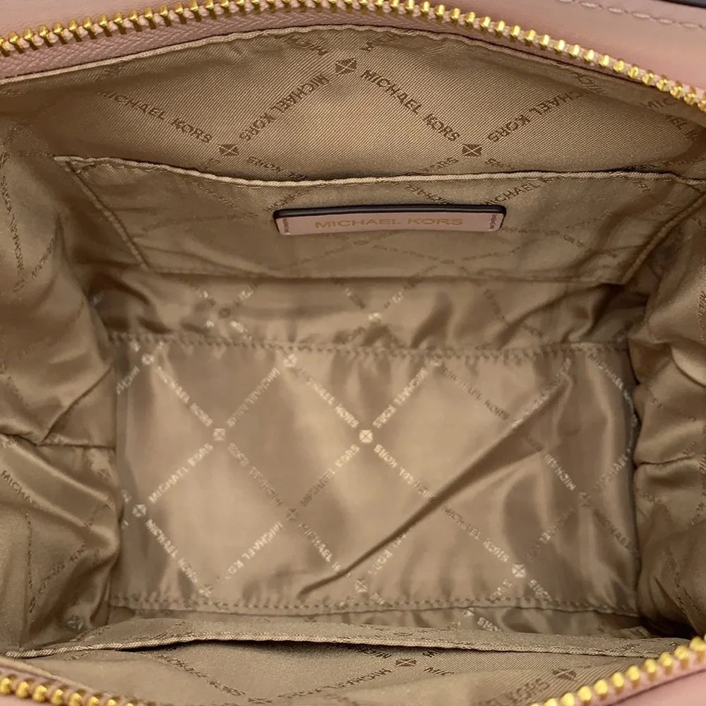 Michael Kors Avril Small Leather Top-Zip Satchel Powder Blush color